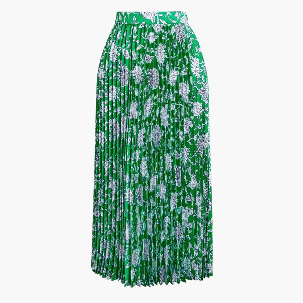 JCrewGreen Floral Pleated Midi Skirt Cottagecore Botanical Lightweight Style XS